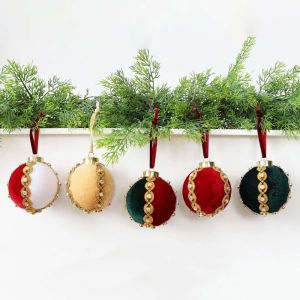 TEWUB Electroplated Christmas Tree Ornaments Beaded Ribbon Luxury Style Holiday Party Supplies Festival Plastic Sphere Round Shape Hanging Decor Pendants Tree Embellishment