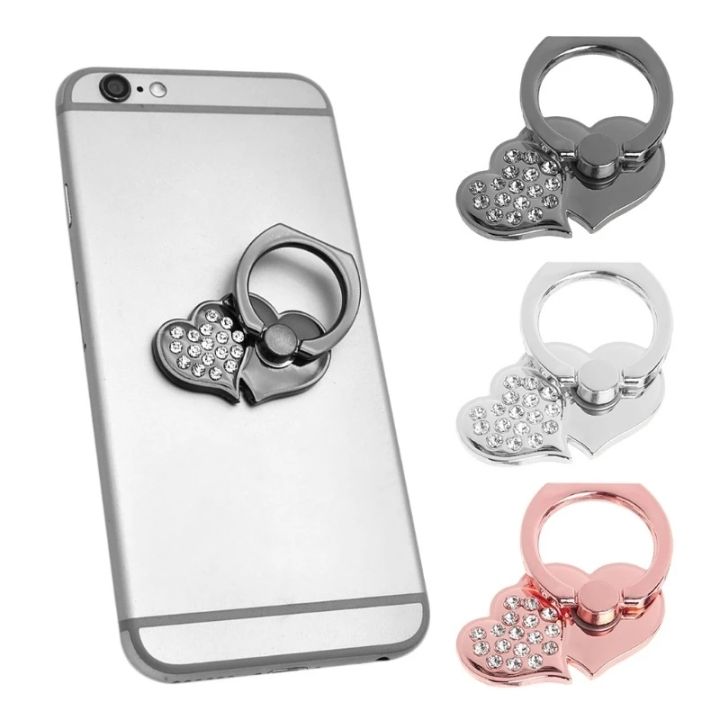 Universal Shiny Rhinestone Love Heart Phone Finger Grip Ring Phone Stand Mount Holder
