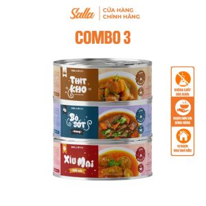 Combo 3 Lon Đồ Hộp Bò Sốt Vang - Xíu Mại Sốt Cà - Thịt Kho Cao Cấp Salla Vị Nhà Làm