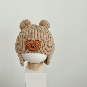 Boys Girls Hats Baby Wool Cap Children Knitting Cap Kids Warm Thick Cap Cartoon Bear Ear Protection