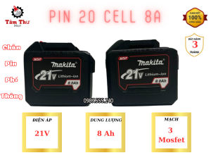 Pin đóng makita 20 cell 18v - 21v có đèn led báo pin dung lượng pin 8A