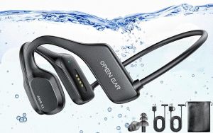 Bone Conduction Headphones Waterproof Swimming Headphones with Built-in MP3 Player 16G Memory Bluetooth 5.3 Open Ear Headset for Underwater Running Cycling and More Activities (Open Black)