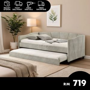 [FREE INSTALLATION] BETTY FURNITURE SERENE Modern Convertible Daybed with Trundle and Elegant Upholstery Pull Out Bed