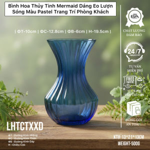 Lọ Hoa Thủy Tinh Màu Dáng Eo Lượn Sóng Mermaid Phong Cách Châu Âu