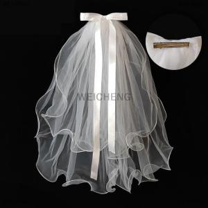 [COD] WEICHENG Bridal Woman Luminous Tulle Long Bachelorette Party Wedding Veil Ribbon Edge With Bowknot For Wedding Party