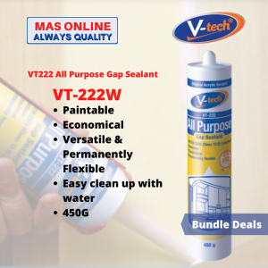 V-Tech VT-222W All Purpose Gap Silicone Sealant 222 White 450gram