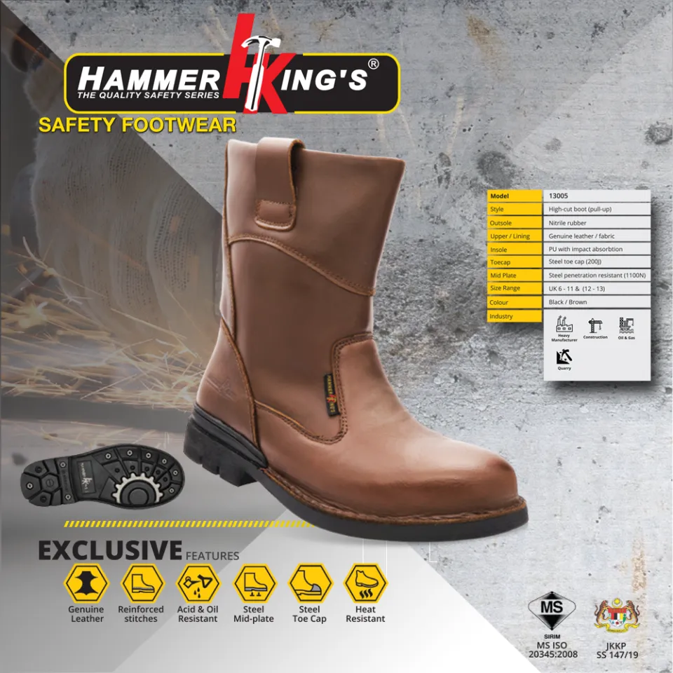 HAMMER KINGS SAFETY SHOES SAFETY BOOTS 13005 BROWN Ankle Height