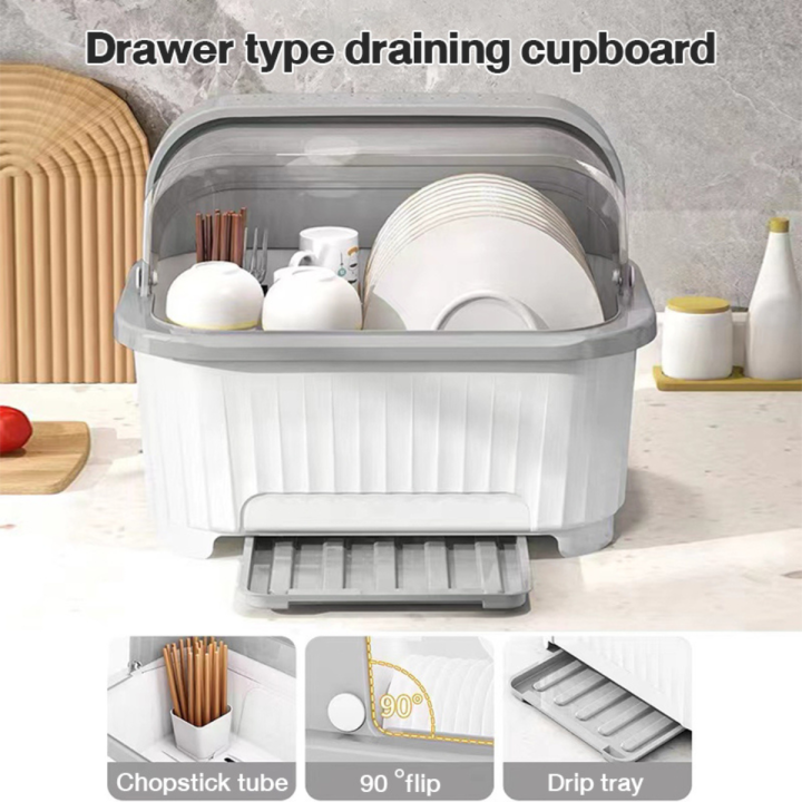 Dish Drainer with Cover Kitchen Dish Rack Dish Storage Plate Organizer  Dust-proof insect-proof Kitchen cupboard draining bowl rack tableware  storage