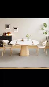 Retractable Solid Wood Rock Dining Table Square Round Dual-use Round Household Foldable Rectangle