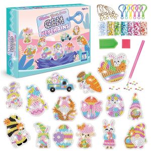 CARTOON RAINBOW UNICORN DIAMOND PAINTING KEYCHAIN CHILDRENS DIY HANDMADE 5D GEM BACKPACK PENDANT (15 PIECE)