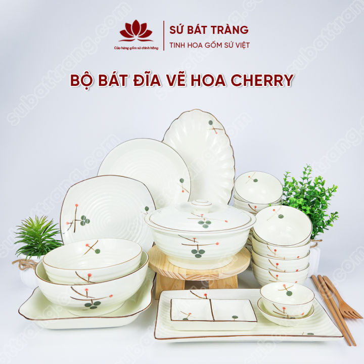 Bộ bát đĩa vẽ hoa cherry cao cấp Bát Tràng | Lazada.vn