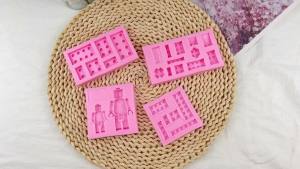 Building Blocks Cake Decorating Fondant Molds (4Pcs) Robot Chocolate Silicone Mold Birthday Party Baking Tools Candy Mousse Biscuit Butter Jelly Gum Sugar Craft Epoxy Resin Clay Gypsum