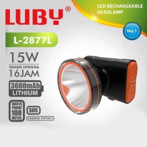 COD Senter Kepala Led Luby 15 Watt L-2877L Waterproof Rechargeable Lithium Headlamp Cahaya Putih