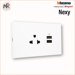 Bticino ปลั๊กกราวด์คู่ Nexy เต้ารับคู่ 3ขา มีกราวด์ สีขาว/ดำด้าน/ไทเทเนียม QW4185A /QG4185A /QT4185A