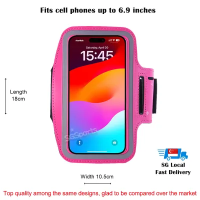 Sports Armband (Large Size - For Phones up to 6.9 inches) Water Resistant Touchable Screen Cell Phone Arm Band / Ultra Thin Adjustable Reflective Velcro Workout Arm Pouch with Key Holder for Running Workout Fitness / Fits iPhone Samsung Huawei Xiaomi etc