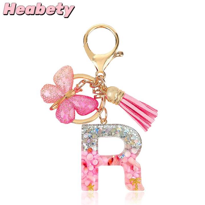 Heabety A-Z Dreamy Sequin Letters Keychain For Women Tassel Butterfly ...