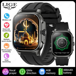 LIGE 4GB Memory Smart Watch For Muslim Qibla Voice Prayer Quran Tasbih Smartwatch Sports Waterproof Watch 2.01 inch Screen 2025
