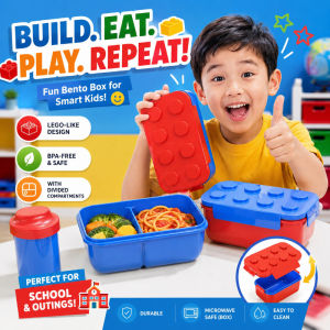 Kids Building Blocks Lunch Box DIY Student Picnic Fruit Salad Bento Box Portable Food Storage Box