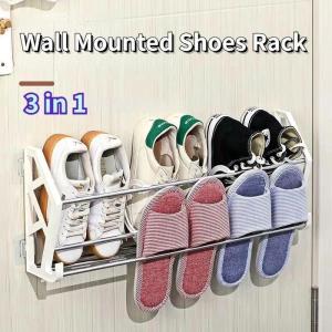 Life Store 63cm Wall Mounted Shoe Organizer Slippers Rack 3 in 1 Bathroom Rack Door Back Shoe Rack Space Saving