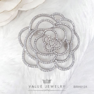 เข็มกลัด ฝังคริสตัลแท้ ลายดอกไม้ ขนาดใหญ่ เครื่องประดับ BRH0131 ValueJewelry