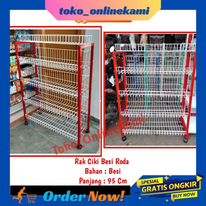 Rak Ciki Besi/ Rak Serbaguna Mini Market / Rak Display Roda Susun 5 ...