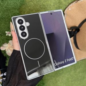 Samsung Galaxy Z Fold7 Z Fold 6 Z Fold 5 Magnetic Case | Light Luxury Minimalist Semi-Transparent Back | Premium Shockproof Protective Cover | MagSafe Wireless Charging Compatible | Full Camera Lens Protection