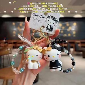 Authentic NewSanrio KT Leisure Vacation Series Keychain Hello Beaded Doll Bag Pendant Charm Small Gift