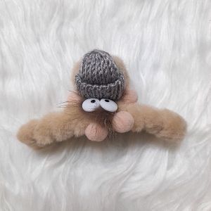 Kẹp tóc nhựa gấu trúc phủ lông kẹp răng cá mập mẫu than bánh mũ len