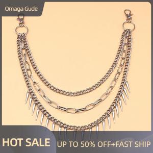 Omaga Layered Punk Chain On The Jeans Pants Women Spike Keychains for Men Hip Hop Cool Versatile Mens Waist Chain Ornaments Accessories