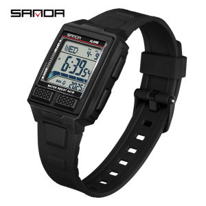 SANDA Square Multi-Function Digital Watch 50M Waterproof Luminous World Time Stopwatch Countdown Hourly Chime | Back to School Gift Self-Discipline Partner