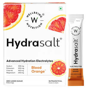 WELLBEING NUTRITION HydraSalt Electrolyte Drink With Zero Added Sugar | 5 Electrolytes & 3 Vitamins For Instant Hydration Energy Performance & Recovery | 15 sticks