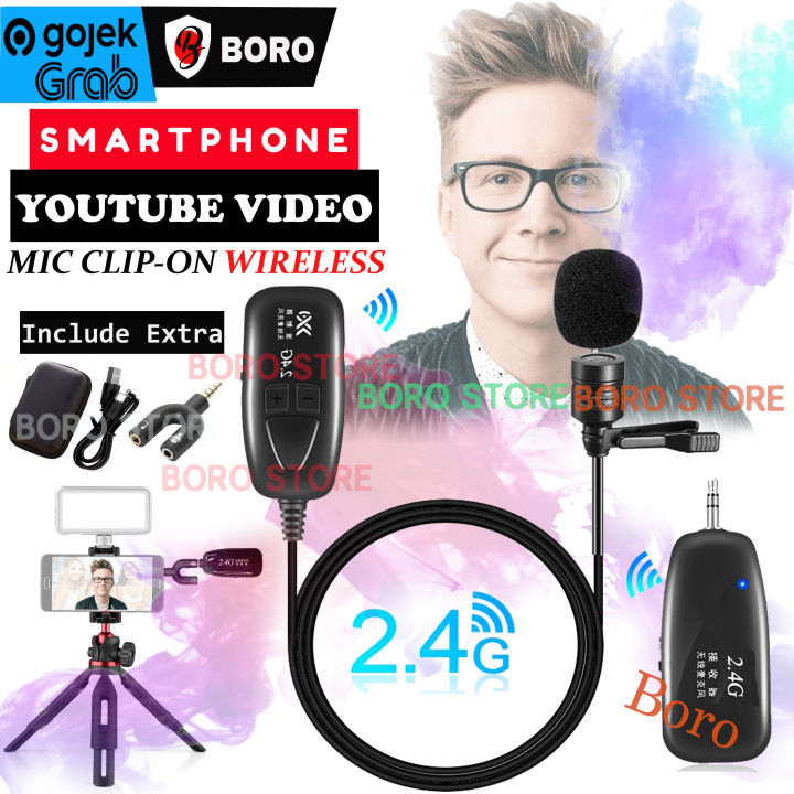 Microphone Mic Clip On Wireless 2.4G PRANK VLOG untuk Smartphone