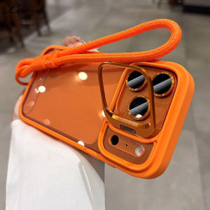 Luxury Lanyard Camera Bracket Transparent Case for iPhone 17 16 15 Pro Max 14 13 12 11 Hand Wrist Strap Stand Shockproof Cover