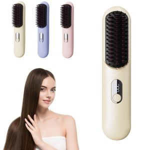 LUXURY GRADE 4 การตั้งค่าอุณหภูมิ ที่หนีบผม ไร้สาย ประเภท-C หวียืดผม แบบพกพา ชาร์จใหม่ได้ หวีผมตรง