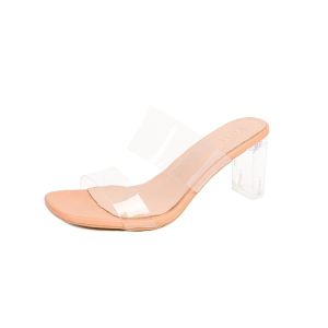 YOTO Transparent Heel Sandals For Women Double Straps Fashion Style Chunky Crystal Heel Slippers