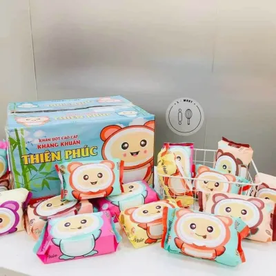 [Thùng 10 bịch] Khăn giấy ướt baby Thiên Phúc hình gấu siêu dai mềm mịn không mùi an toàn khi sử dụng cho bé