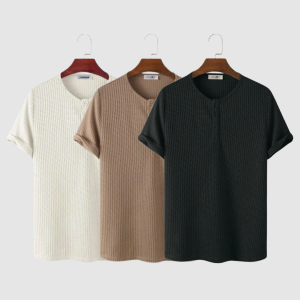 Paket Hemat 3Pcs Kaos Kancing Waffle Pria Lengan Pendek / Kaos Henlay Pria Bahan Waffle