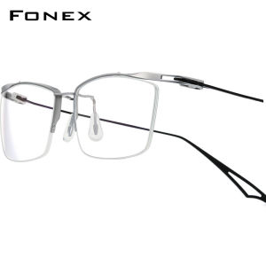 FONEX Titanium Glasses Frame Men Brand Design Semi-Rimless Square Eyeglasses Half-Rim Business Japanese High-Quality Ultralight Custom Optical Eyewear 98640