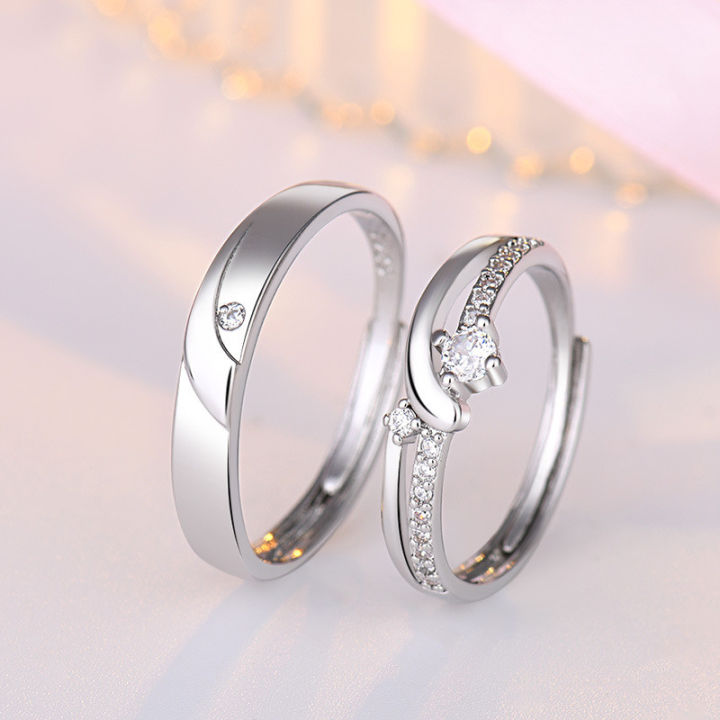2PCS 925 Sterling Silver Matching Forever Love Promise Rings for Couples CZ  Diamond Engagement Wedding Ring Band Sets for Him and Her