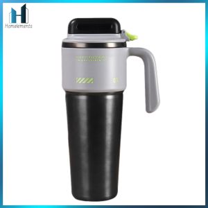 【Homelements】 Stainless Steel Ceramic Coated 1000ml Insulated Travel Tumbler with Straw One Hand Car Cup Holder Friendly Proof
