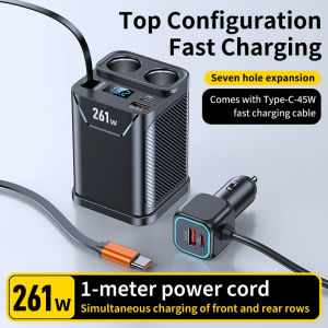 Seametal 7 trong 1 261W bộ sạc xe hơi PD ổ cắm USB nhẹ hơn Splitter sạc nhanh với Vôn kế đèn LED DC Outlet 24V/12V