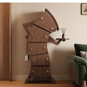 Solid Wood Tilted Head Fork-Waist Robot Chest of Drawers Storage Cabinet Tilted Neck Cabinet