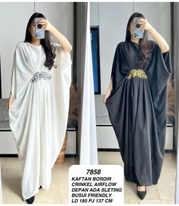 A&B Kaftan 7858-85 Import Premium // Kaftan Oversize Renda Bordir Crinkle Import Premium Realpic LD 180 PJ 137 CM