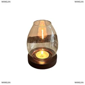 [COD] WANGJIA Glass Candlesticks With Cup Cover Transparent Round Candle Holders Home Decor With Wood Base Table Decoration Ornaments Wedding
