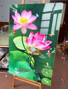 Tranh tráng gương hoa sen tranh sen nghệ thuật Tranh hoa sen cá chép phong thủy tài lộc tráng gương treo tường HSQC54