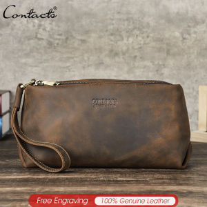 CONTACTS High Quality Genuine Leather Clutch Bag Luxury Mobile Phone Bags Credit Card Holder Casual Mens Handbags