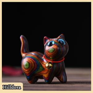 [Hilldora] ไม้สีรุ้งแกะสลักรูปปั้นแมวเครื่องประดับแมวน่ารักตั้งโต๊ะไม้แมวอุปกรณ์สำนักงานบ้านของที่ระลึกการตกแต่งของขวัญ