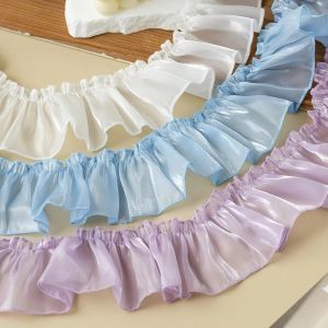 LUXERY 7cm Wide Satin Ribbon Trim Pleated Shiny yarn Pleated Lace Trim Ruffled Edge Fabric Trim Dress Decoration