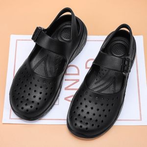 [Free Shipping] WomenS Slip-On Sandals Perforated Design Non-Slip Jelly-Like Material Flat-Soled Summer Beach Sandals Thick-Soled Casual Nurse Shoes