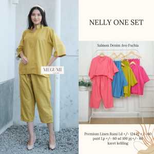 Baju Atasan Blouse Setelan Celana Panjang Nelly Oneset Bahan Linen Rami Premium